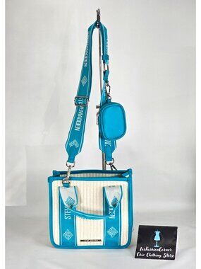 NWOT Steve Madden Women's Bwebbers Straw Crossbody Bag Air Pod Case Teal 293